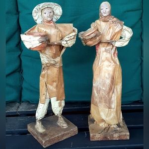 12" Vintage Papier Mache Man & Woman--Made in Mexico